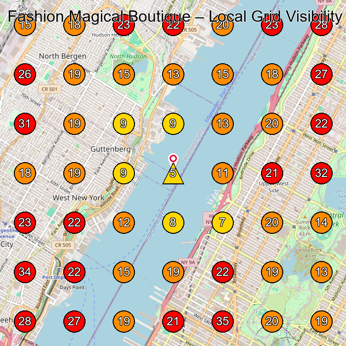 Fashion Magical Boutique GeoGrid visibility map for Tienda De Ropa in West New York
